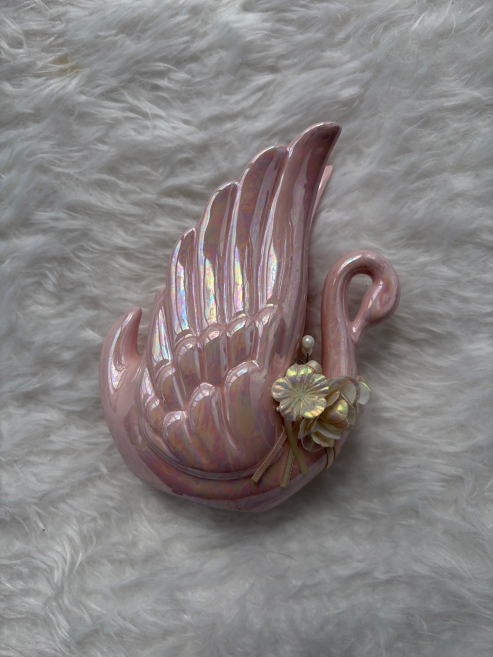 Iridescent Pink Swan vase